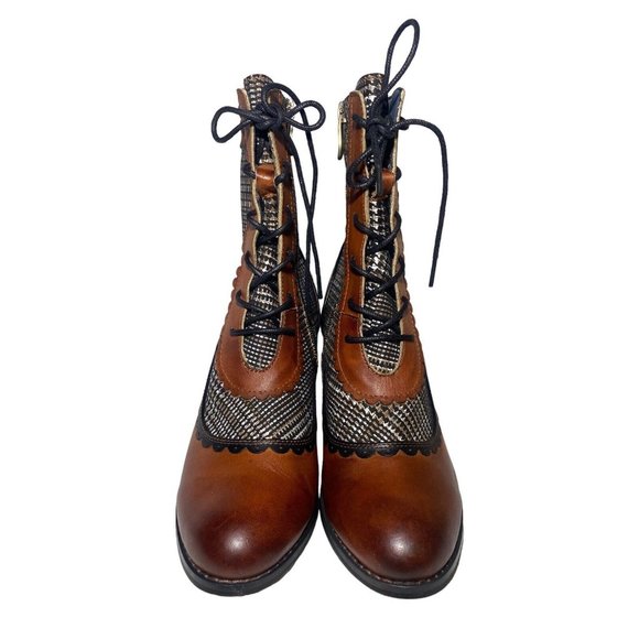 L'Artiste Bewitch Plaid Steampunk Spring Step Victorian Boots Size 38 heels - Picture 3 of 11